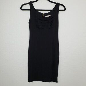 Yoana Baraschi Womens Dress Size 8 Mini Black Zip Back Ruffle Front Fitted